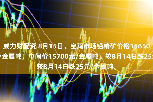 威力财配资 8月15日，宝鸡市场铅精矿价格15650-15750元/金属吨，中间价15700元/金属吨，较8月14日跌25元/金属吨。